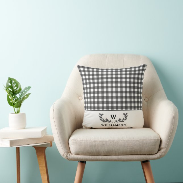 Modern Farmhouse Style Black White Monogrammed  Throw Pillow (Chair)