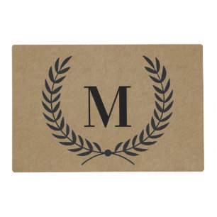Modern Farmhouse Style Laurel Wreath with Monogram Placemat