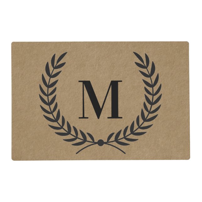 Modern Farmhouse Style Laurel Wreath with Monogram Placemat (Front)