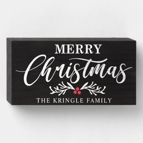 Modern Farmhouse Style Merry Christmas Family Name Wooden Box Sign