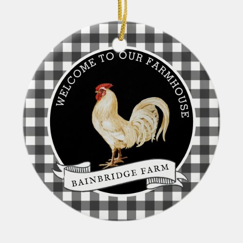 Modern Farmhouse Style Rooster Family Name  Ceramic Ornament