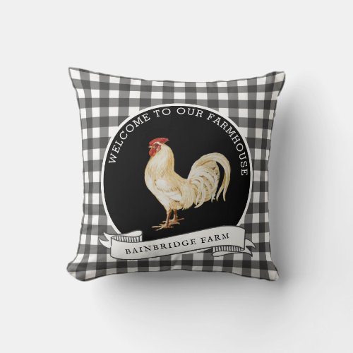 Modern Farmhouse Style Rooster Family Name  Throw Pillow