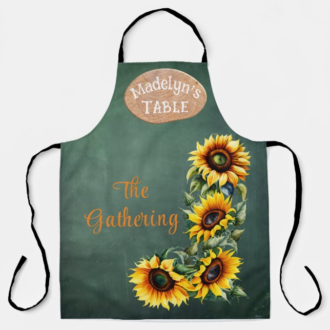 Modern Farmhouse Sunflower Botanical Personalized  Apron (Front)