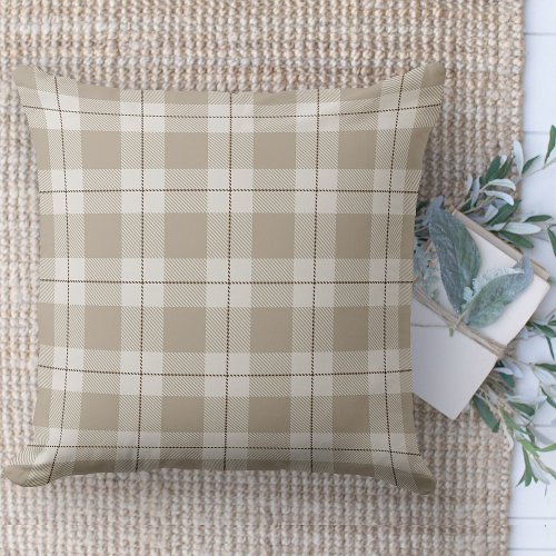 Modern Farmhouse Tan And White Plaid Couch Throw Pillow