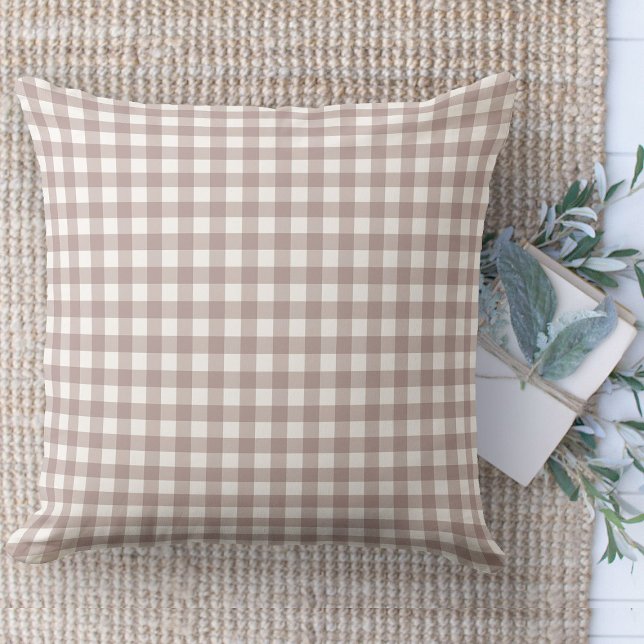 Modern Farmhouse Tan & White Gingham Couch Throw Pillow (throw pillow farmhouse pillows country tan and white gingham plaid throw pillow )