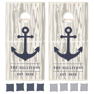 Modern Farmhouse Wood Anchor Custom Family Name Es Cornhole Set