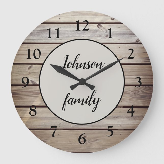 Modern Farmhouse Wood Family Name Large Clock (Front)