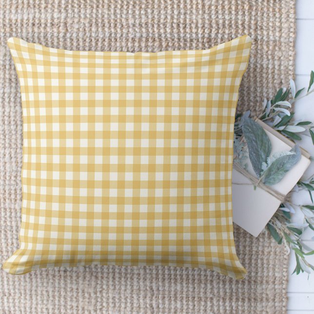Modern Farmhouse Yellow & White Gingham Nursery Throw Pillow (throw pillow farmhouse pillows country yellow and white gingham plaid throw pillow )