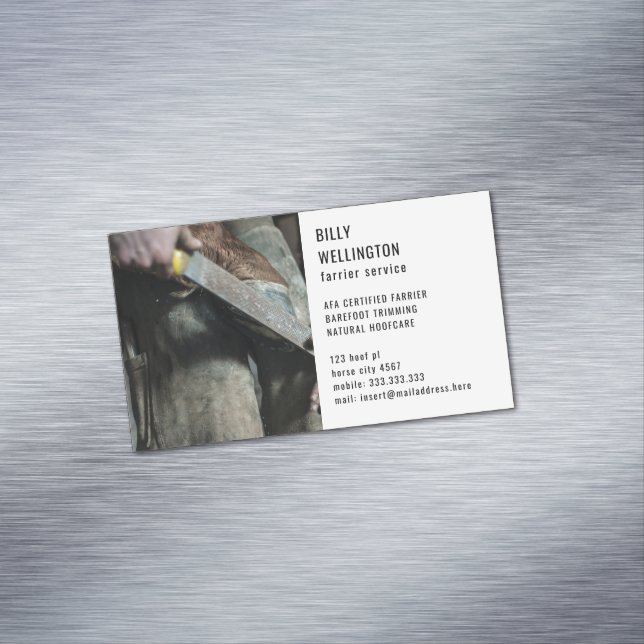 Modern Farrier Hoof Trimming Horseshoeing  Business Card Magnet (In Situ)