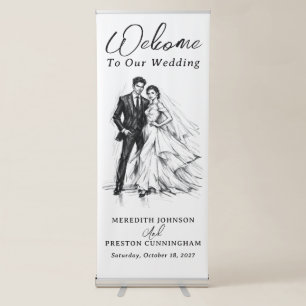 Modern Fashion Charcoal Sketch Couple Wedding Retractable Banner