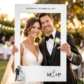 Modern Fashion Charcoal Sketch Couple Wedding Selfie Frame