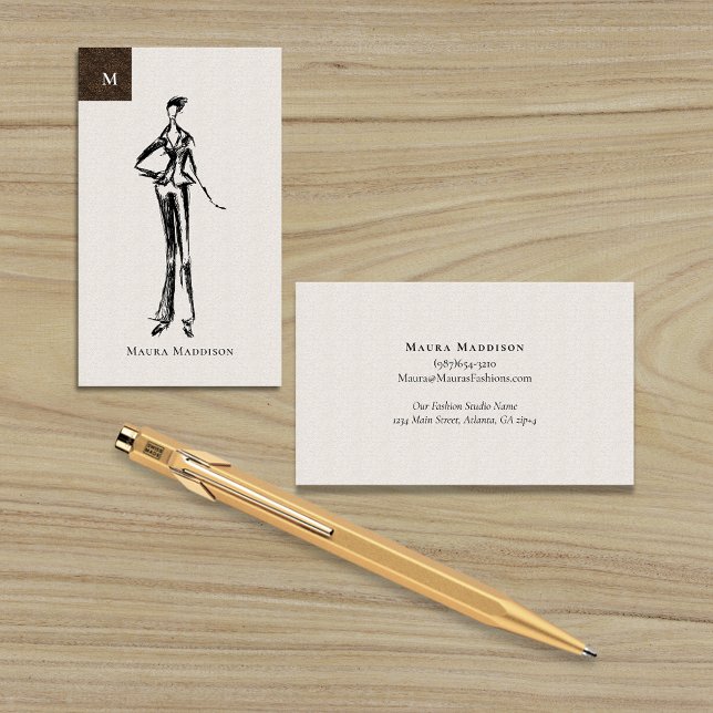 Modern Fashion Designer Model Sketch Business Card (Creator Uploaded)