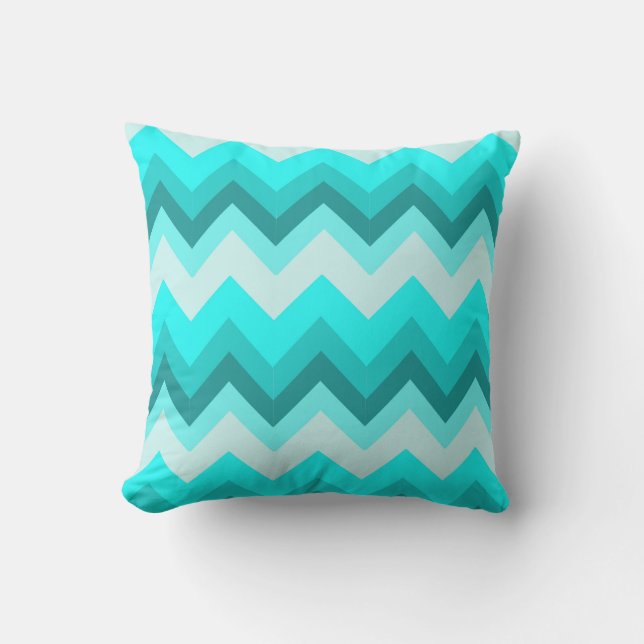 modern fashion girly ombre teal turquoise chevron outdoor pillow (Front)