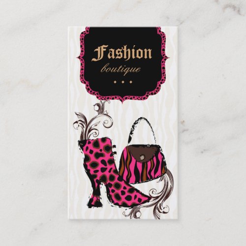Modern Fashion Handbag Boot Leopard Zebra Pink Business Card Templates