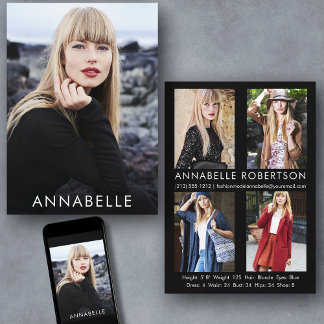 Modern Fashion Modeling 5 Photo Model Comp Card