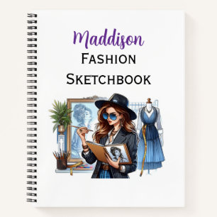 Modern Fashion Sketchbook Customizable Name Notebook