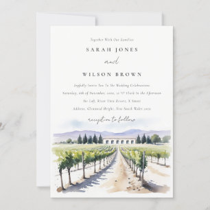 Modern Fashion Watercolor Vineyard Landscape Weddi Invitation
