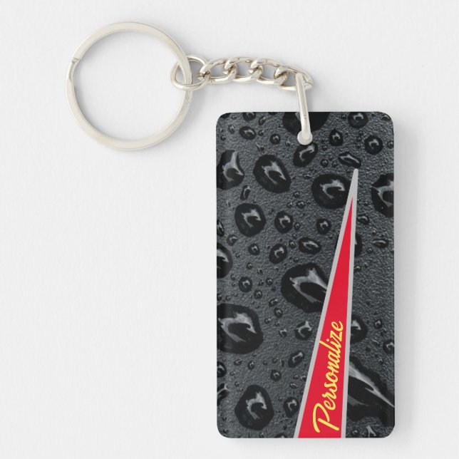 Modern Fashionable Black Bubbles Red Fire Custom  Keychain (Front)