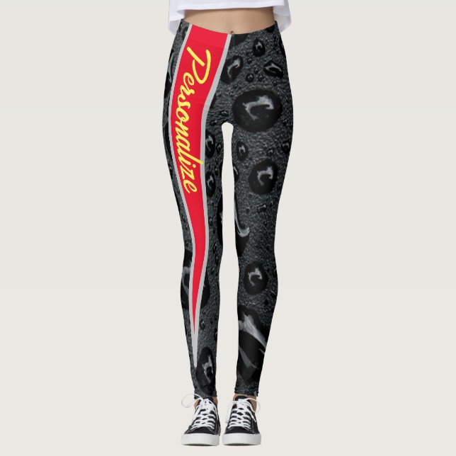 Modern Fashionable Black Bubbles Red Fire Custom  Leggings (Front)