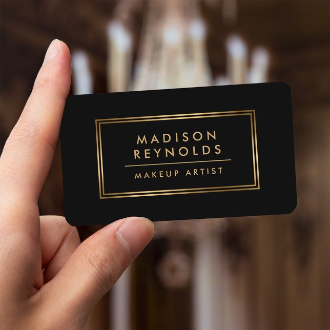 Modern Fashionable Black Gold Frame Makeup Artist Business Card (Creator Uploaded)