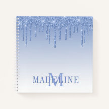 Modern Fashionable Dusty Blue Glitter Monogram