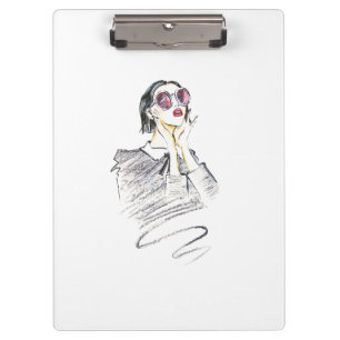 Modern Fashionable Girl Black and Red Trendy Clipboard