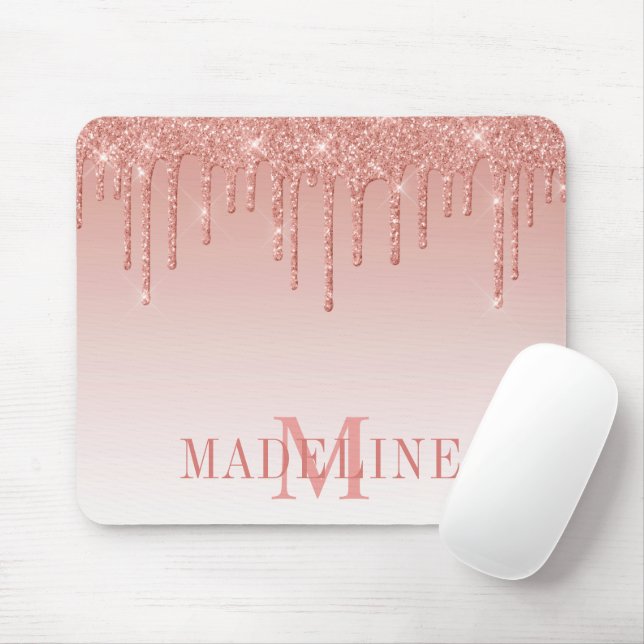 Modern Fashionable Glitter Rose Gold Monogram Mouse Pad (With Mouse)