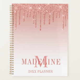 Modern Fashionable Glitter Rose Gold Monogram Planner