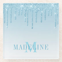 Modern Fashionable Light Blue Glitter Monogram