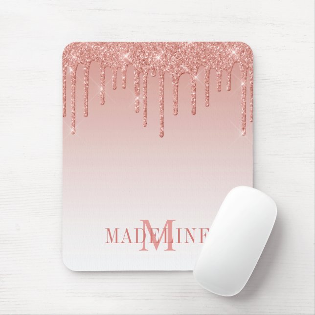 Modern Fashionable Monogram Glitter Rose Gold Mouse Pad (With Mouse)
