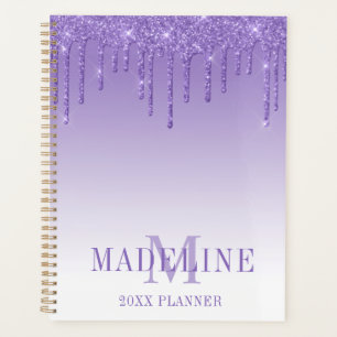 Modern Fashionable Purple Glitter Monogram Planner