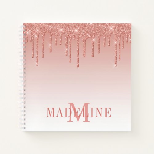 Modern Fashionable Rose Gold Glitter Monogram Notebook