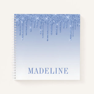 Modern Fashionable Trendy Dusty Blue Glitter Drip Notebook