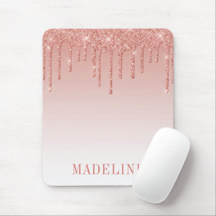 Modern Fashionable Trendy Glitter Drip Rose Gold Mouse Pad