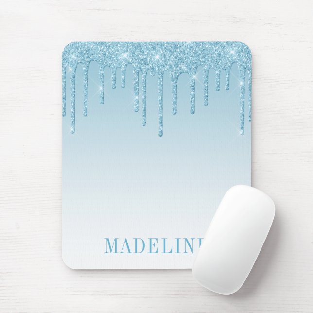 Modern Fashionable Trendy Light Blue Glitter Drip Mouse Pad (With Mouse)