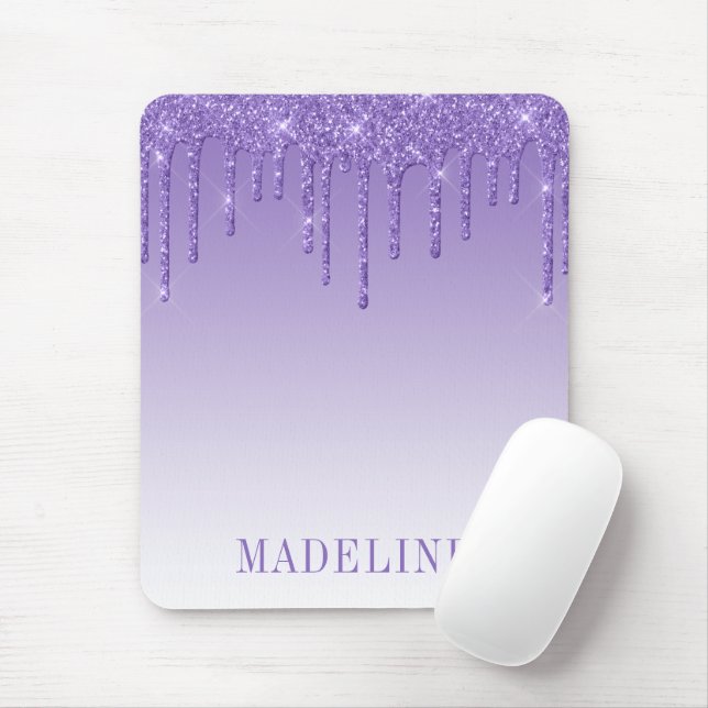 Modern Fashionable Trendy Purple Glitter Drip Mouse Pad (With Mouse)