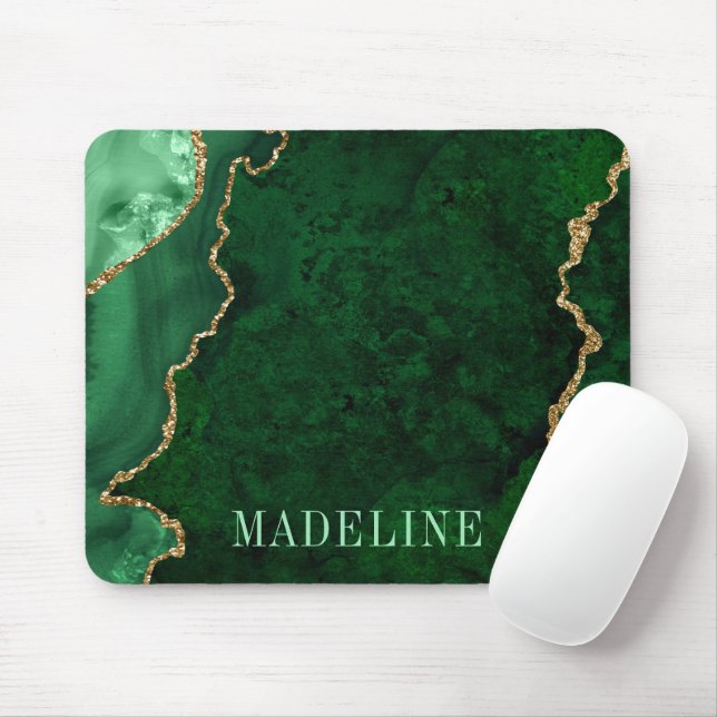 Modern Fashionable Watercolor Green Marble Geode Mouse Pad (With Mouse)