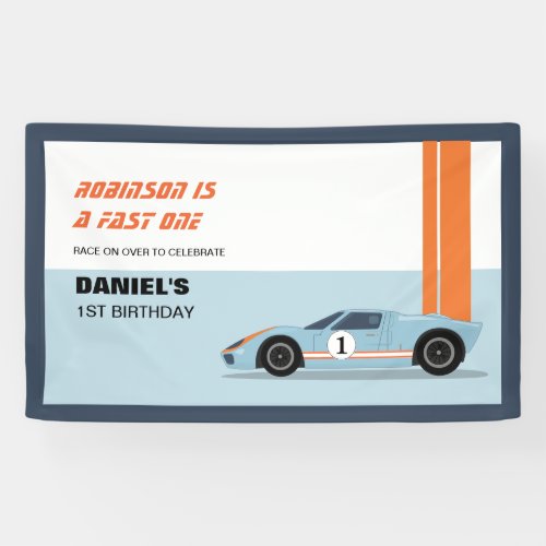 Modern Fast One Race Car Boy 1st Birthday Banner