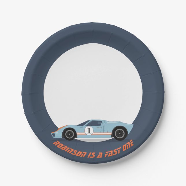 Modern Fast One Race Car Boy 1st Birthday Paper Plates (Front)