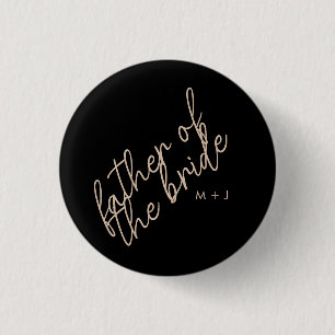 Modern Father of the Bride Beige + Black Script Button