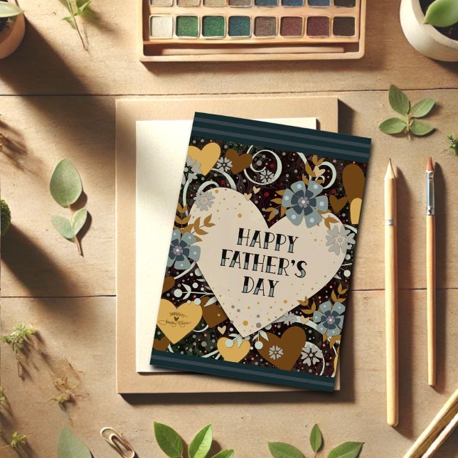 Modern Father’s Day Masculine Floral Heart Card (Creator Uploaded)