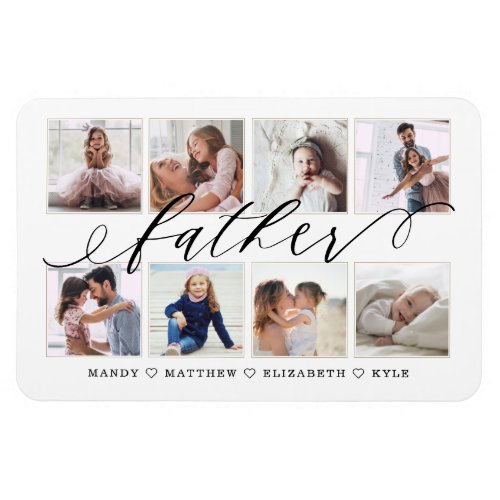 Modern Father Script Gift For Dad Photo Collage Magnet