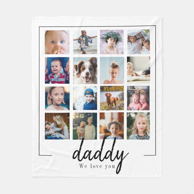 Modern fathers day daddy 16 photo collage fleece blanket (Front)