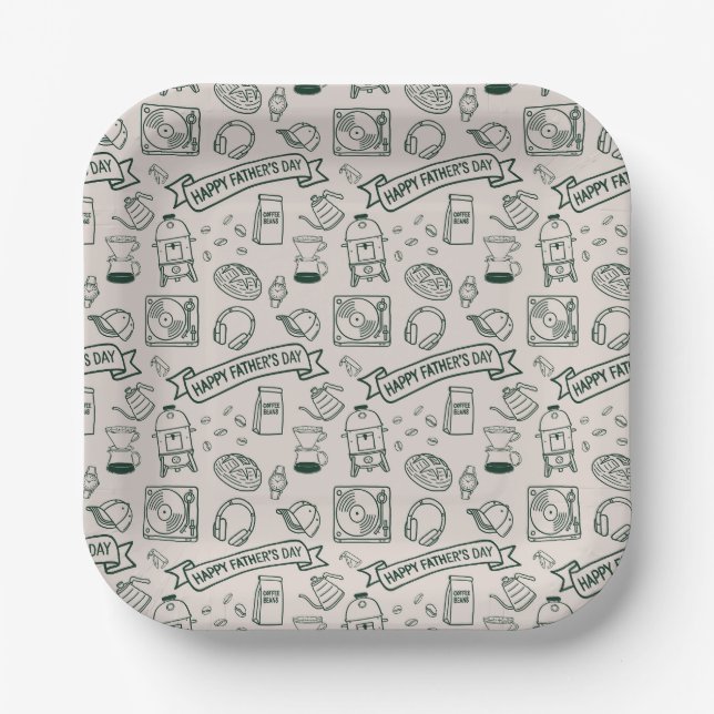 Modern Father's Day Doodle Pattern Millennial Dad Paper Plates (Front)