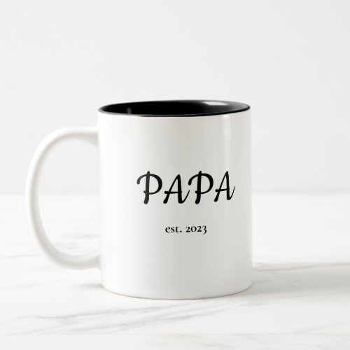 Modern Fathers Day Papa Est Date with Childrens Two_Tone Coffee Mug