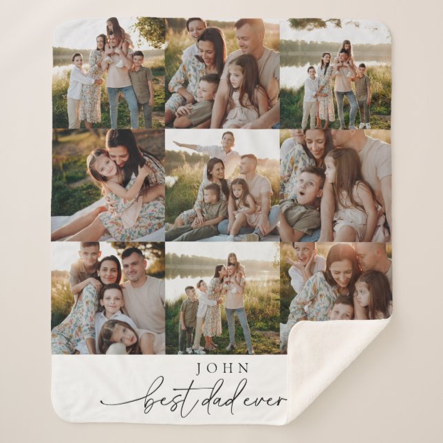 Modern Father's Day Personalized Photo Family  Sherpa Blanket (Front)