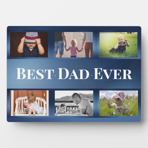 Modern Fathers Day Photo Collage Blue Ombre Plaque