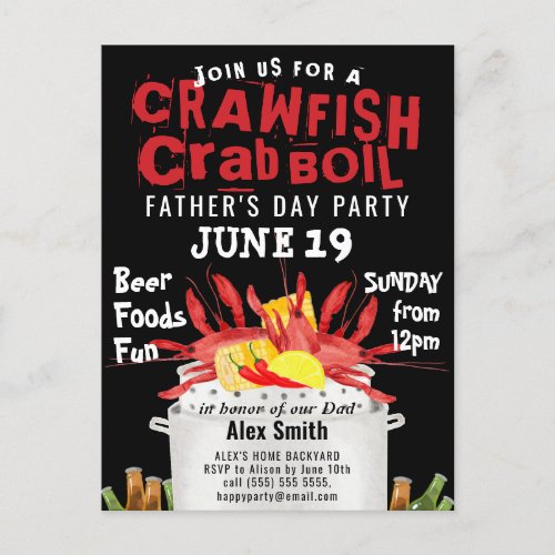 Modern Fathers Day Photo Crawfish Boil Invitation Postcard