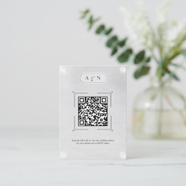 Modern Faux Acrylic Wedding Website QR Code Enclosure Card (Standing Front)