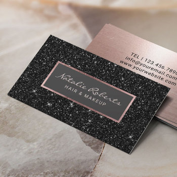 Modern Faux Black Glitter Elegant Rose Gold Business Card by cardfactory at Zazzle